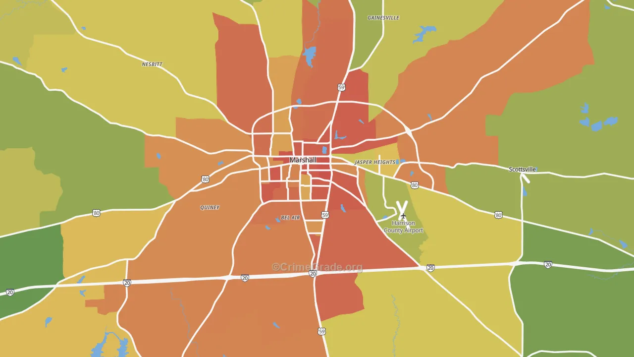 Marshall, TX Map of Murder Rates