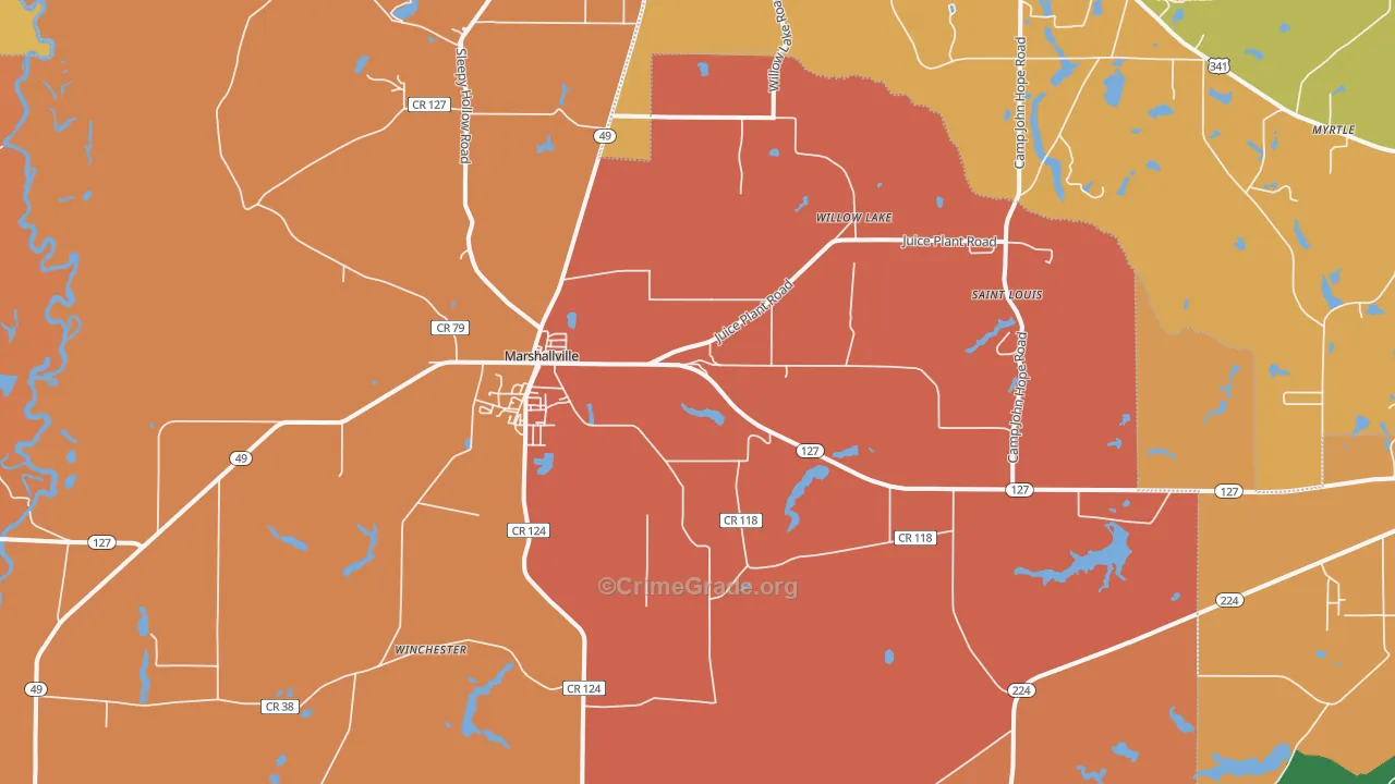 Marshallville, GA Map of Murder Rates