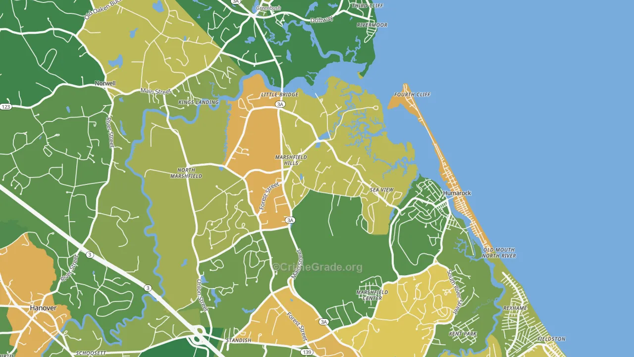 Marshfield Hills, MA Map of Murder Rates