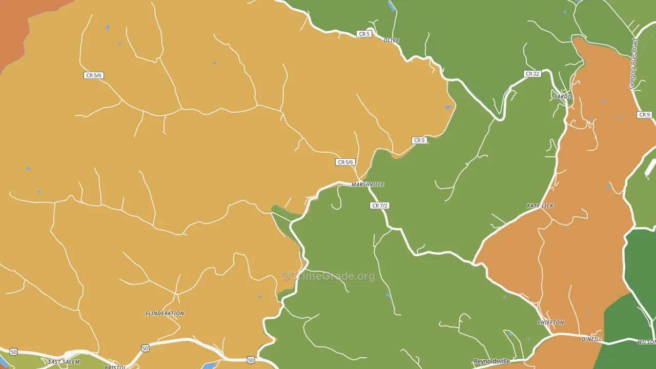 Marshville, WV Map of Murder Rates