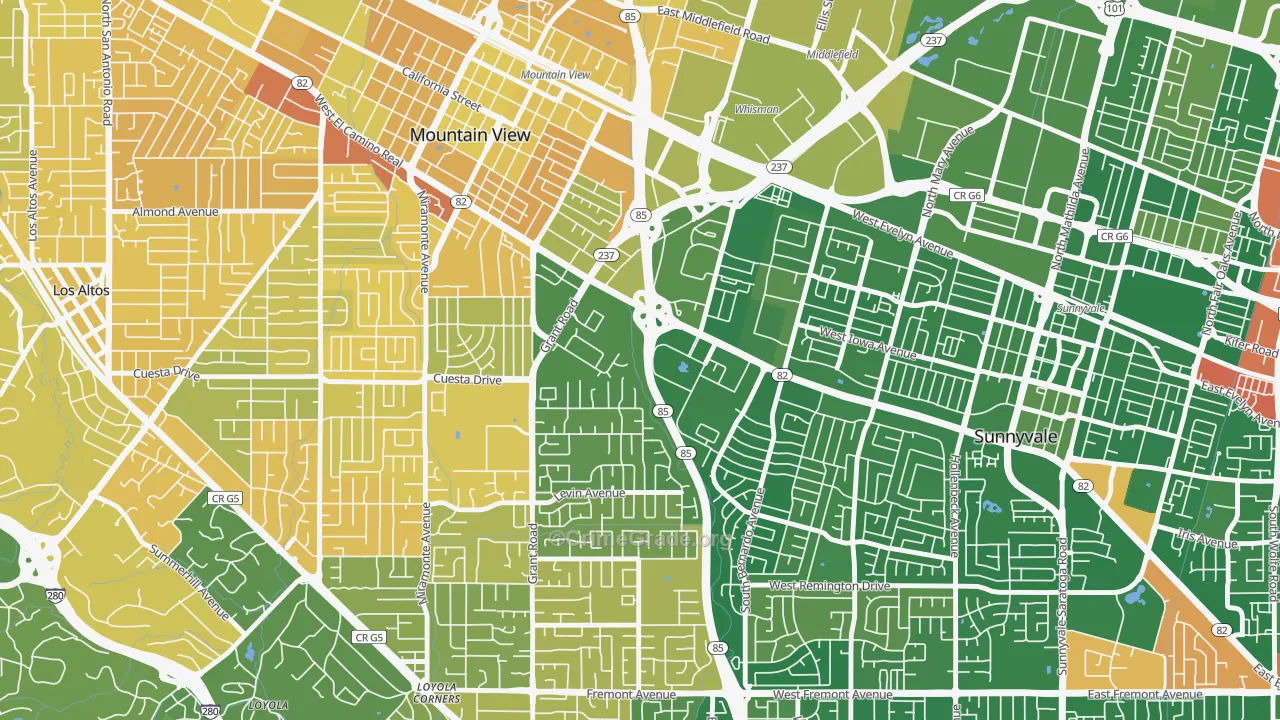 Martens-Carmelita, Mountain View, CA Map of Murder Rates