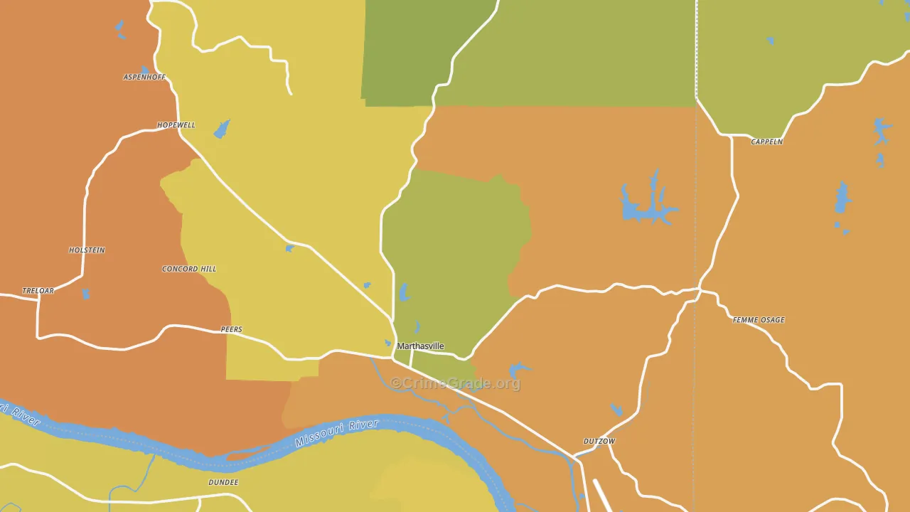 Marthasville, MO Map of Murder Rates