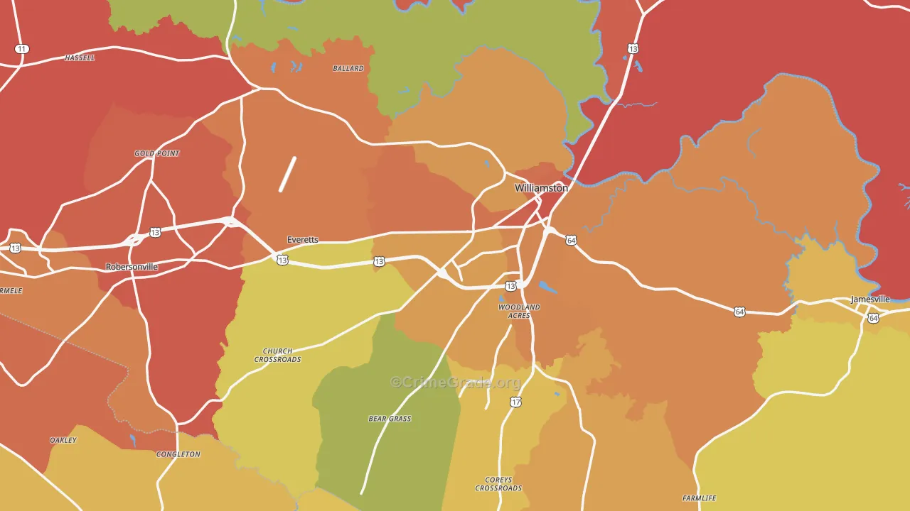 Martin County, NC Map of Murder Rates