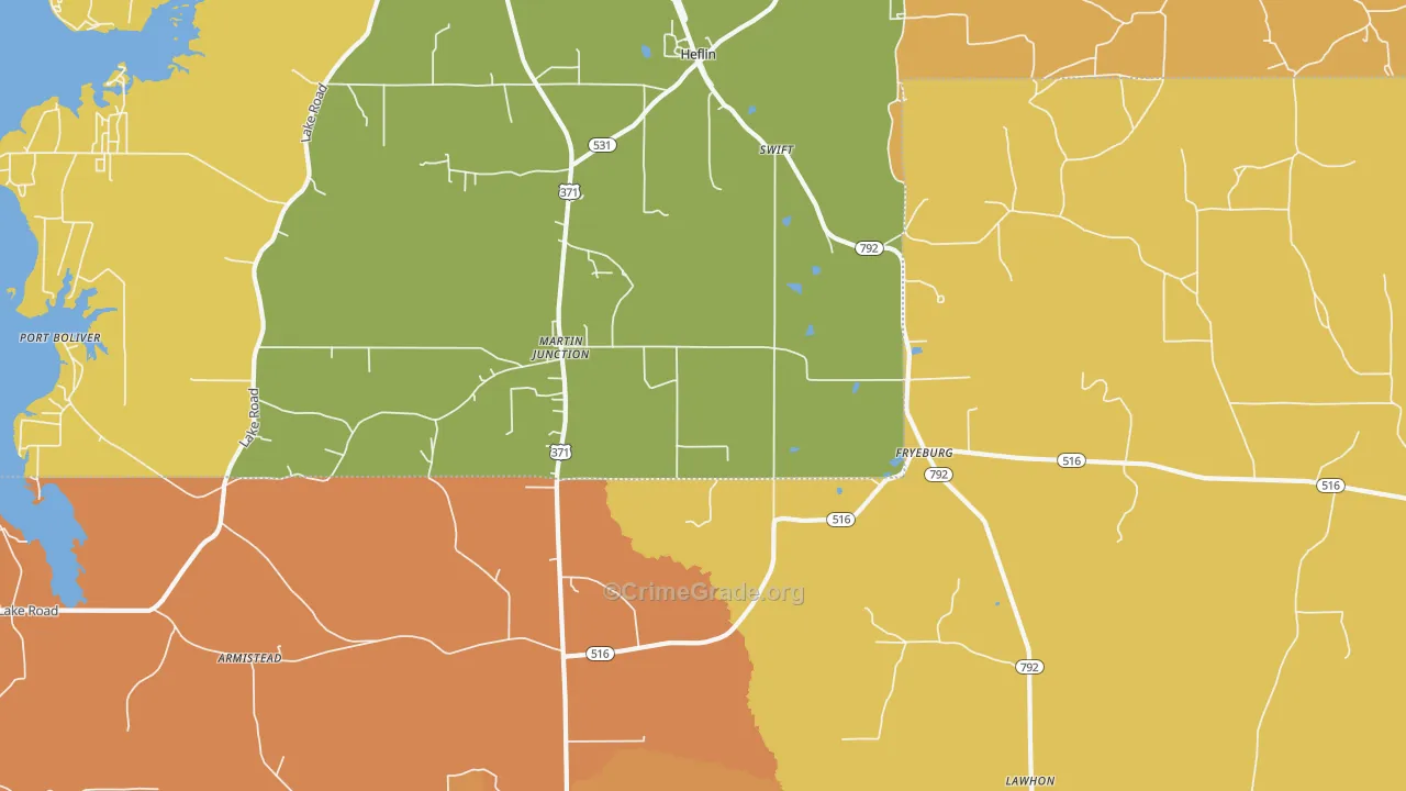 Martin Junction, LA Map of Murder Rates