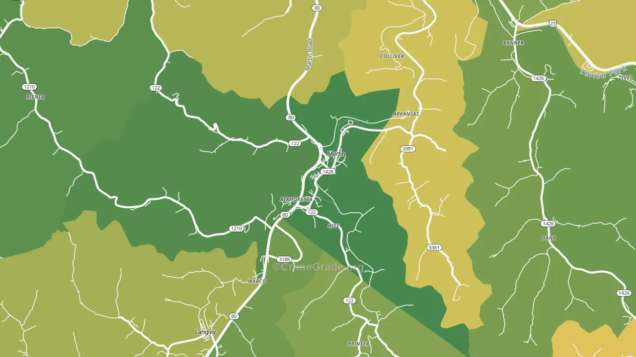 Martin, KY Map of Murder Rates