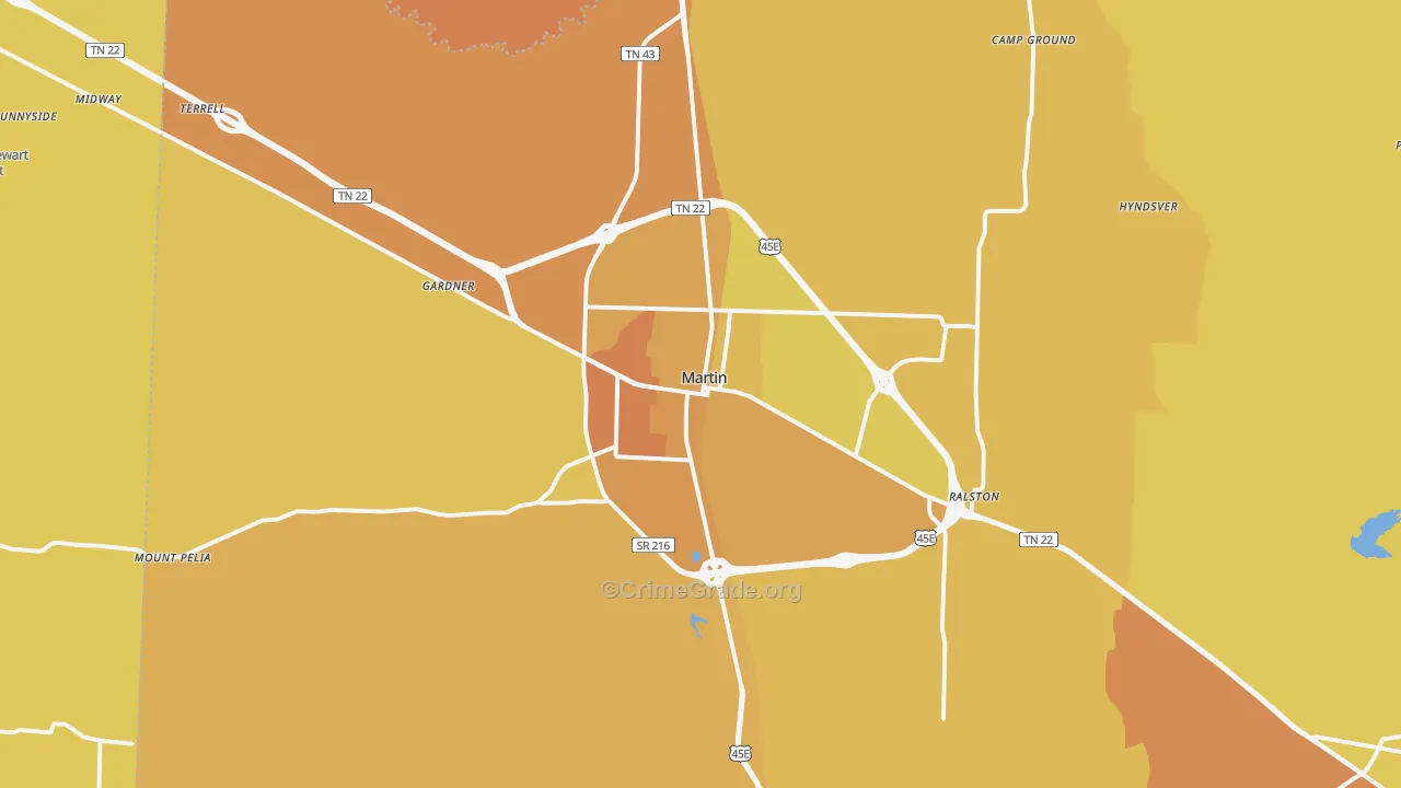 Martin, TN Map of Murder Rates