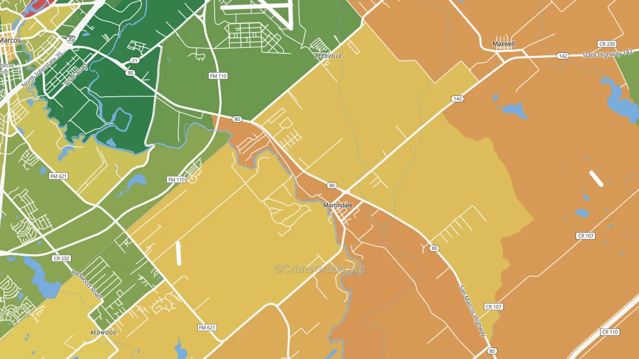 Martindale, TX Map of Murder Rates