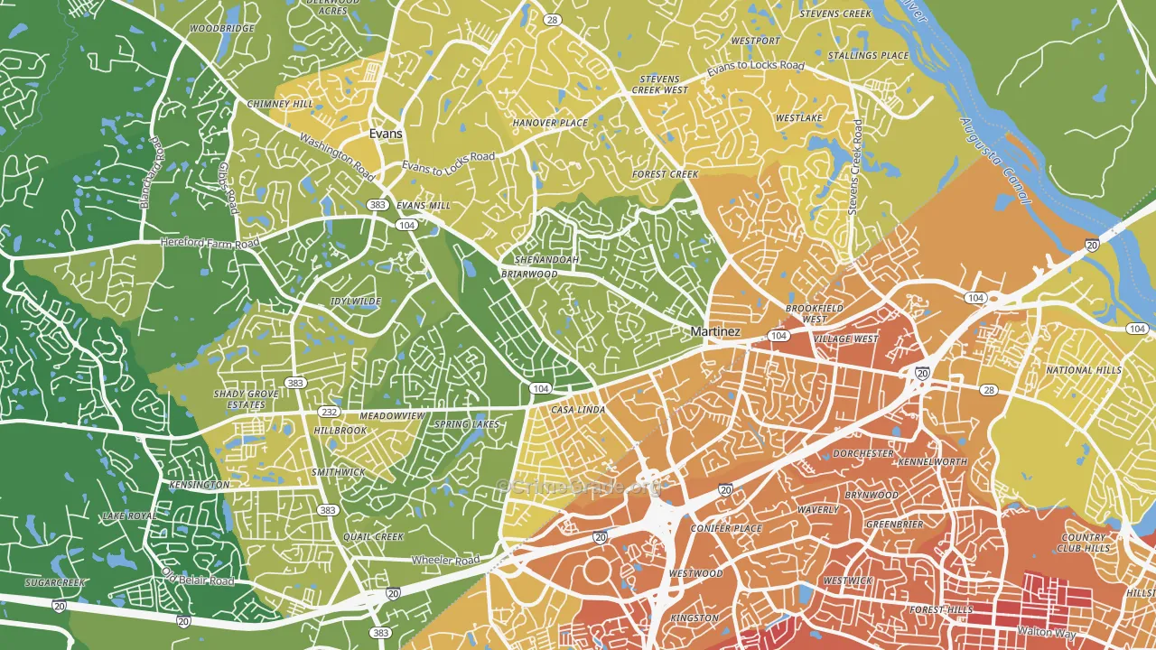 Martinez, GA Map of Murder Rates