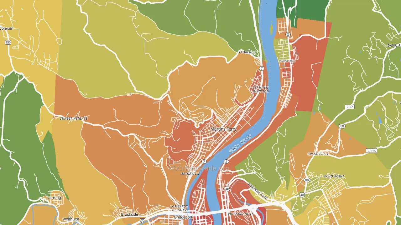 Martins Ferry, OH Map of Murder Rates