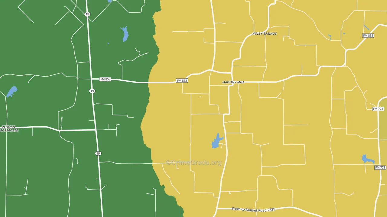 Martins Mill, TX Map of Murder Rates