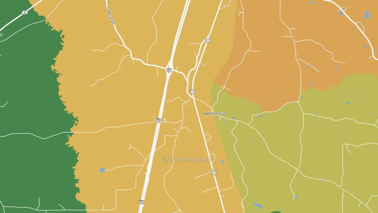 Martinsville, MS Map of Murder Rates