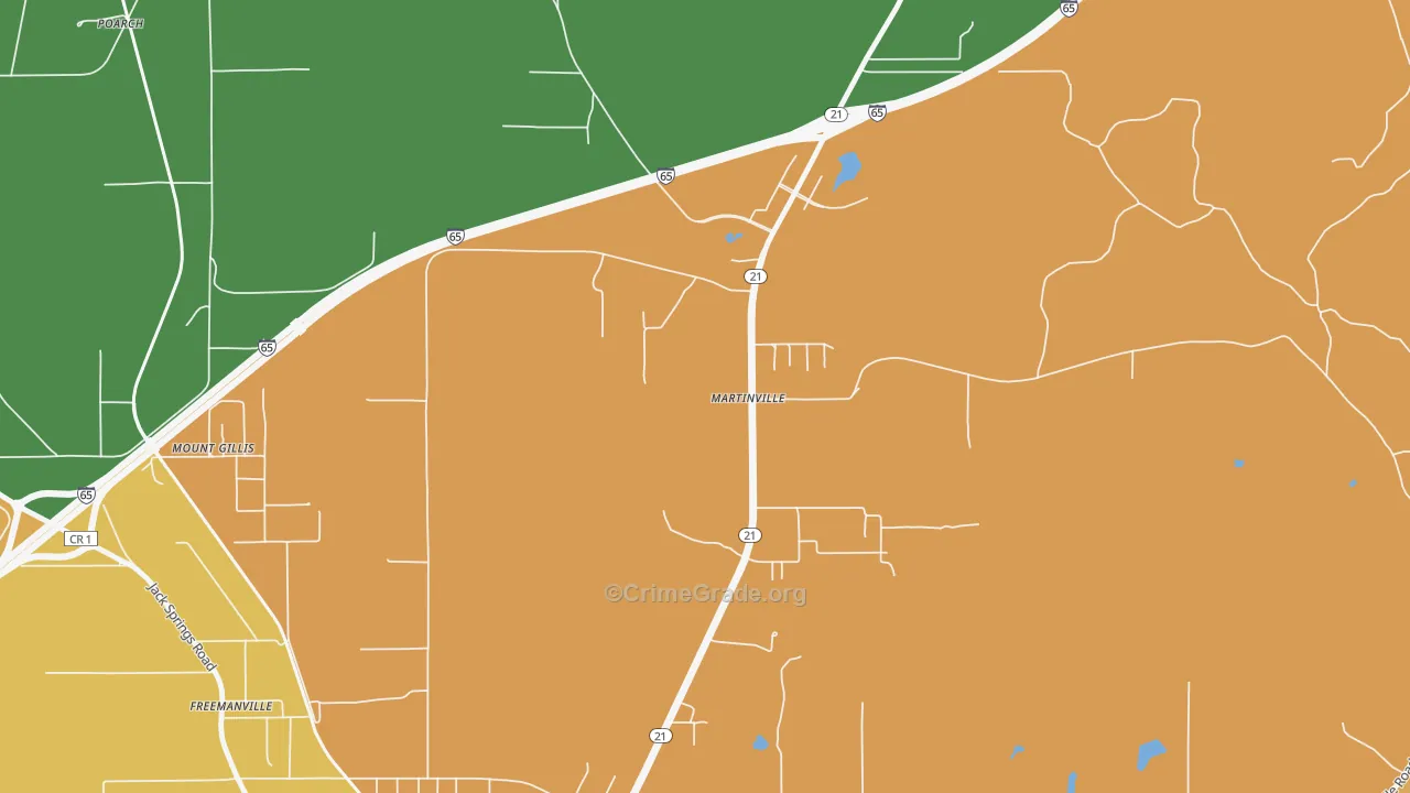 Martinville, AL Map of Murder Rates