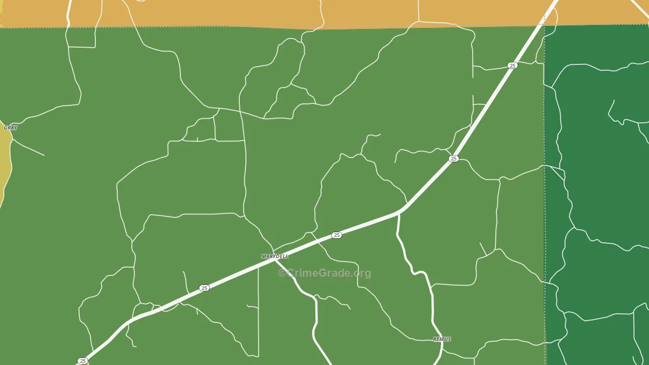 Marydell, MS Map of Murder Rates