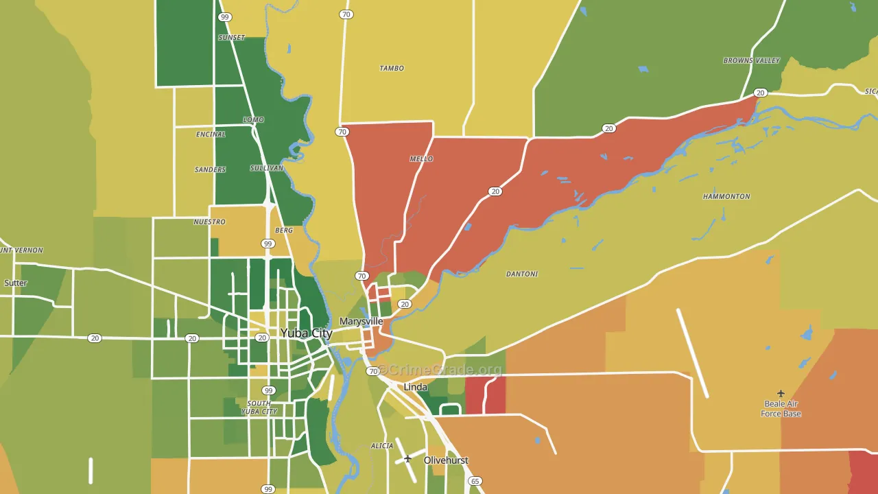 Marysville, CA Map of Murder Rates