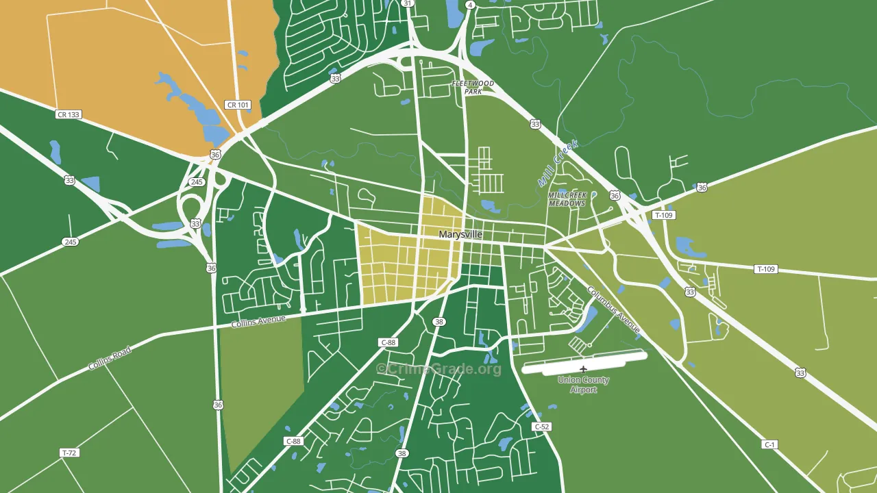 Marysville Historic District, Marysville, OH Map of Murder Rates