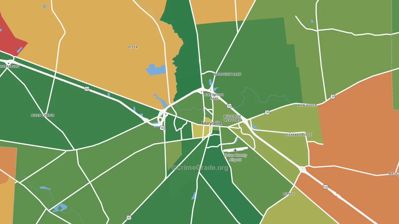 Marysville, OH Map of Murder Rates