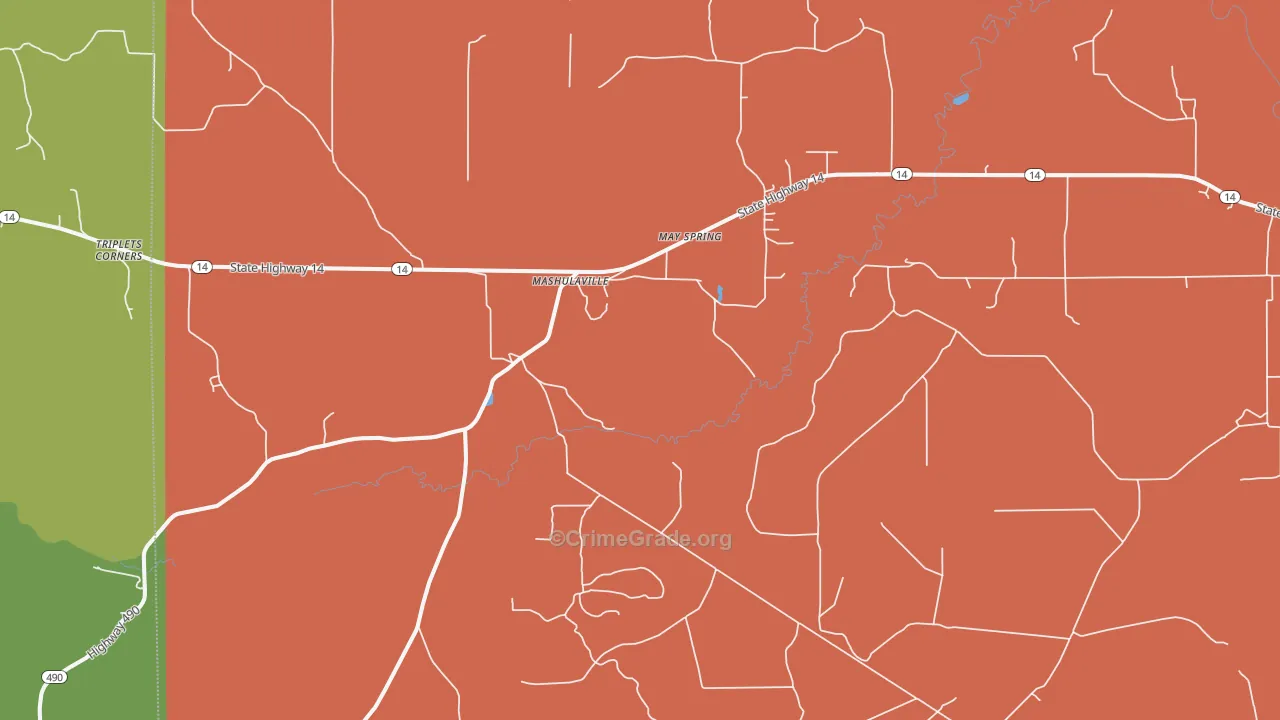 Mashulaville, MS Map of Murder Rates