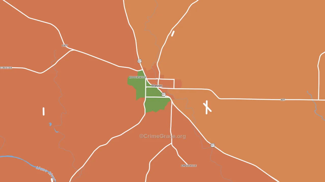 Mason, TX Map of Murder Rates