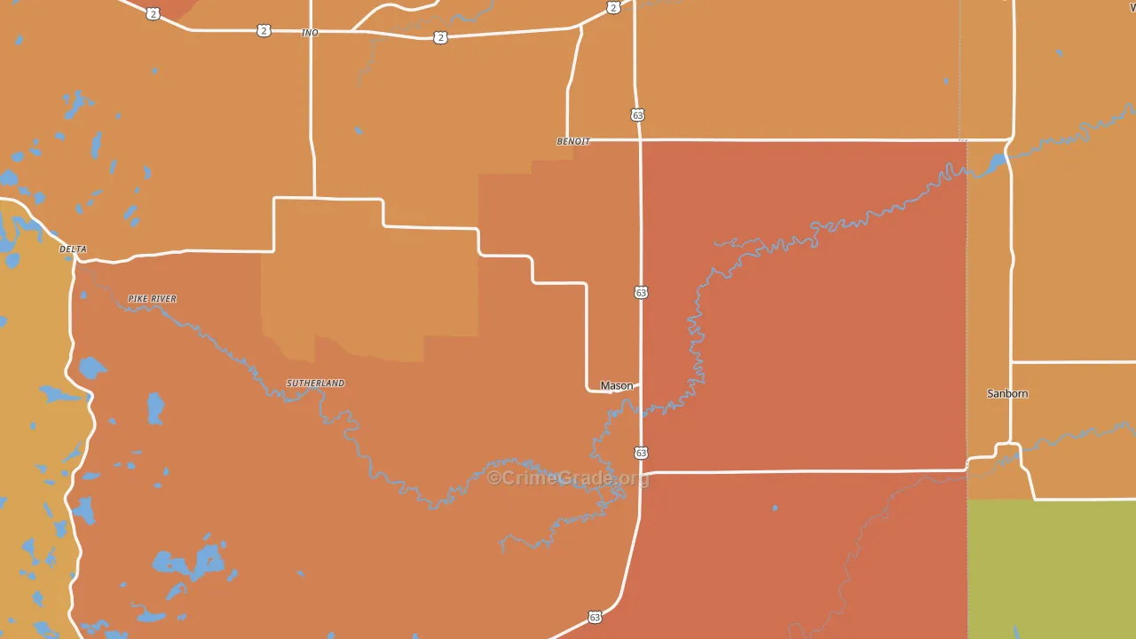 Mason, WI Map of Murder Rates