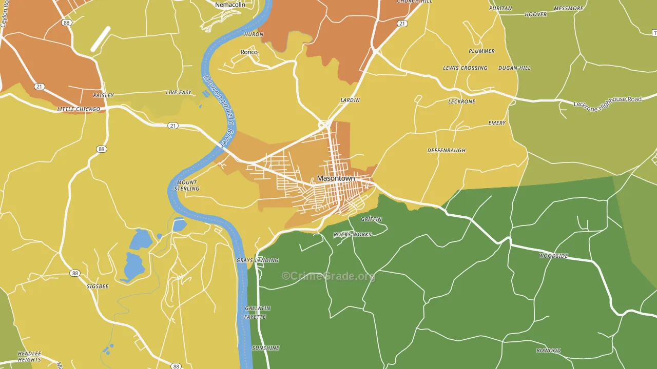 Masontown, PA Map of Murder Rates