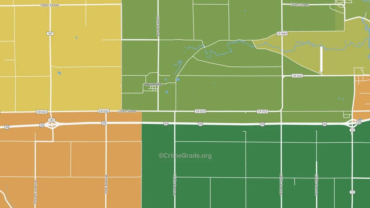 Masonville, IA Map of Murder Rates