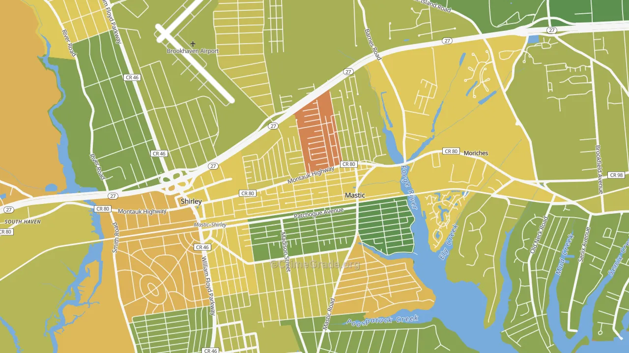 Mastic, NY Map of Murder Rates