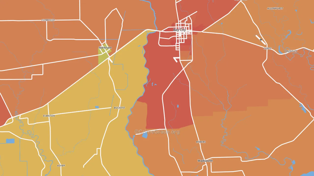 Matagorda County, TX Map of Murder Rates
