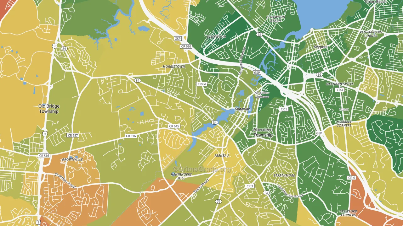 Matawan, NJ Map of Murder Rates