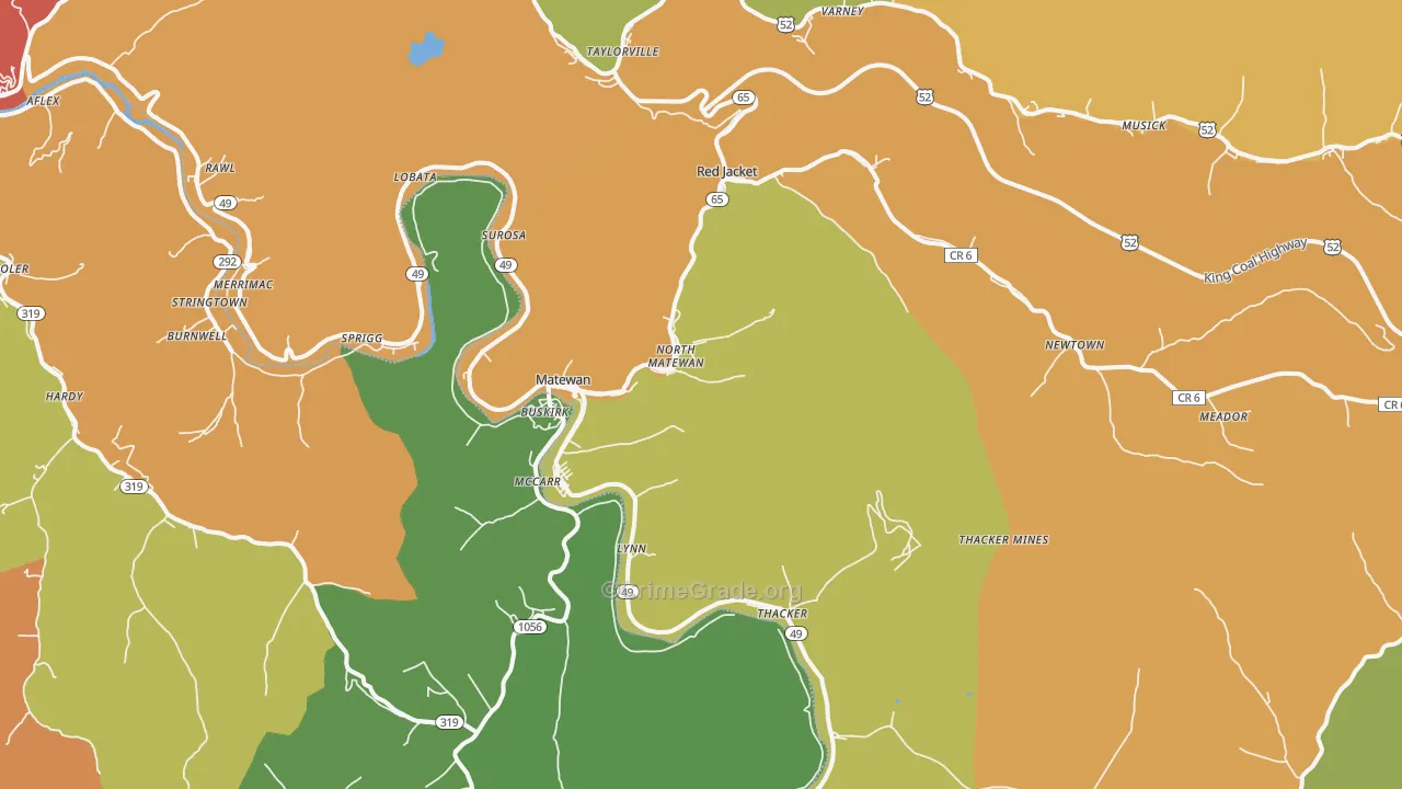 Matewan, WV Map of Murder Rates