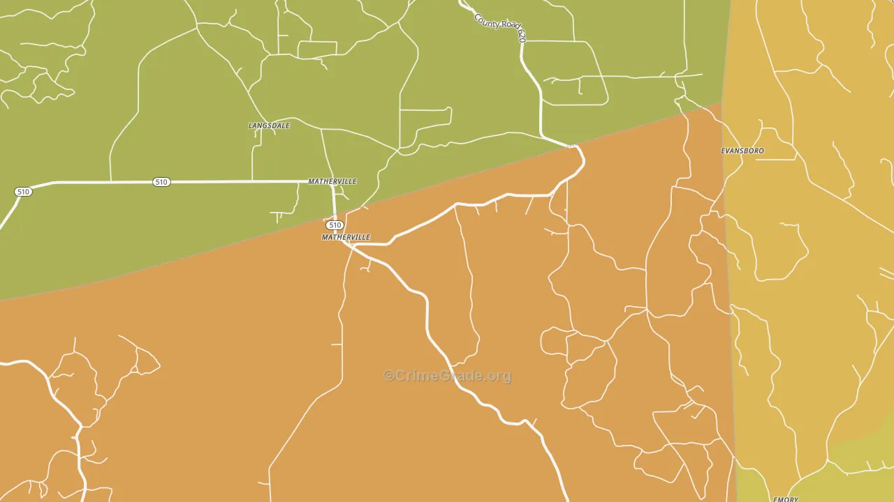 Matherville, MS Map of Murder Rates