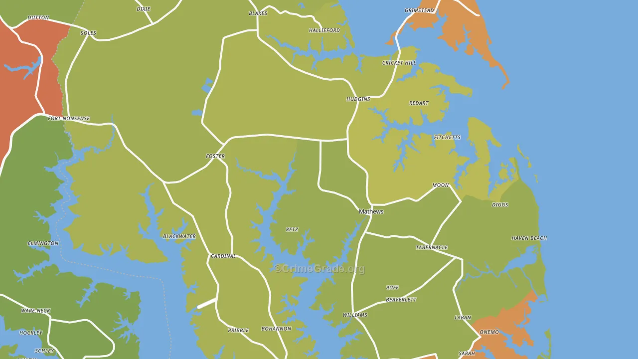 Mathews County, VA Map of Murder Rates