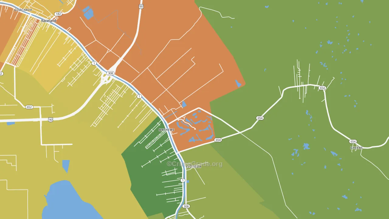 Mathews, LA Map of Murder Rates