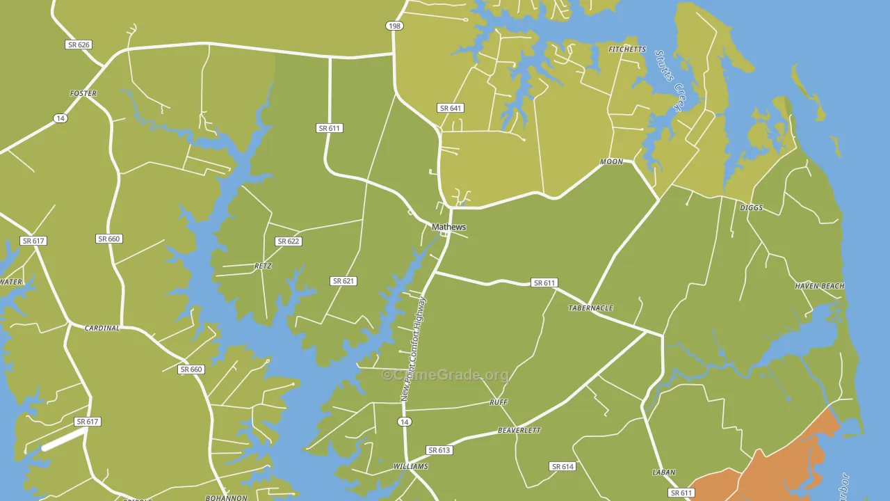 Mathews, VA Map of Murder Rates