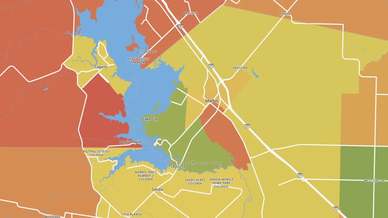 Mathis, TX Map of Murder Rates