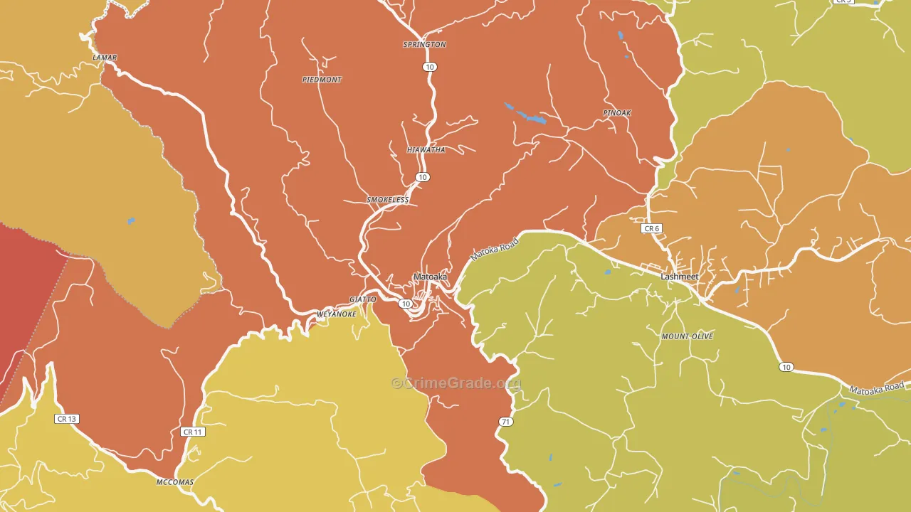 Matoaka, WV Map of Murder Rates