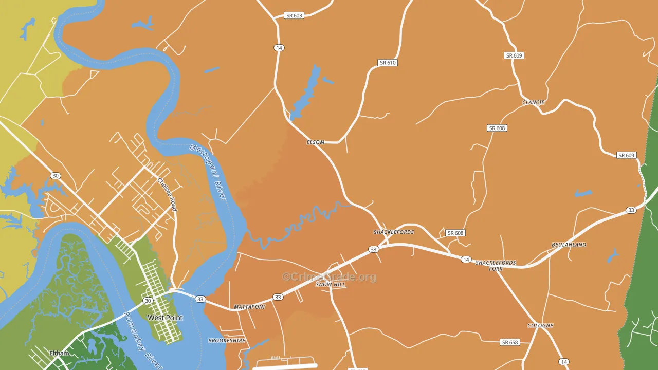 Mattaponi, VA Map of Murder Rates