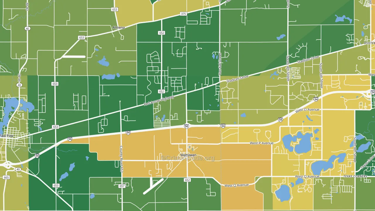 Mattawan, MI Map of Murder Rates
