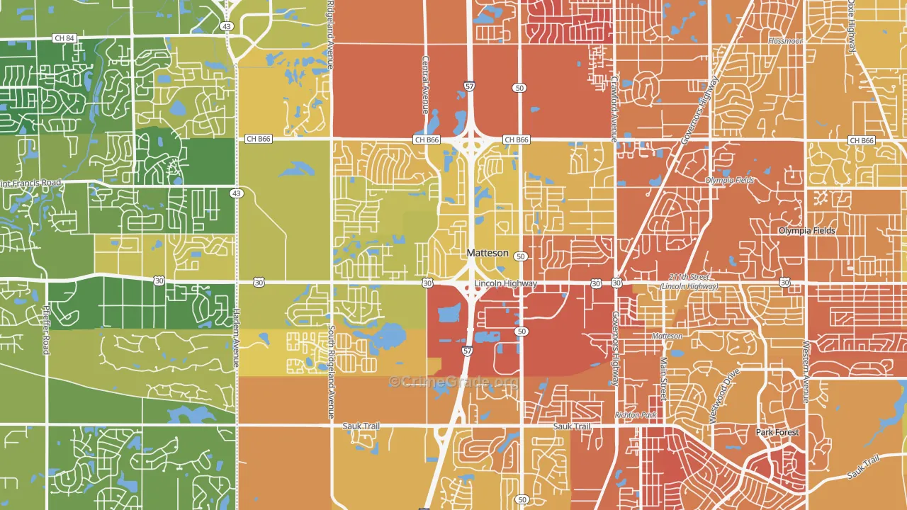 Matteson, IL Map of Murder Rates