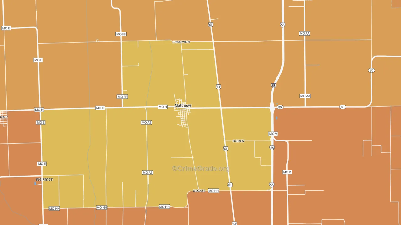 Matthews, MO Map of Murder Rates