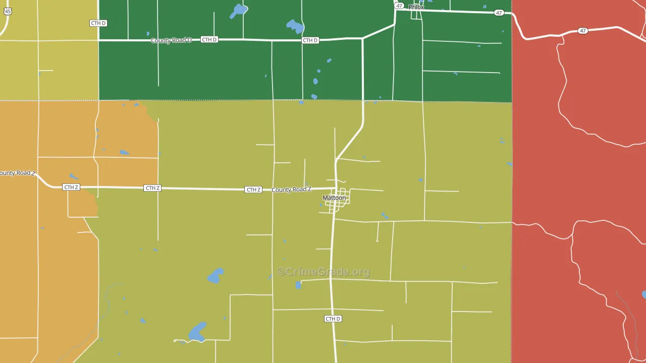 Mattoon, WI Map of Murder Rates