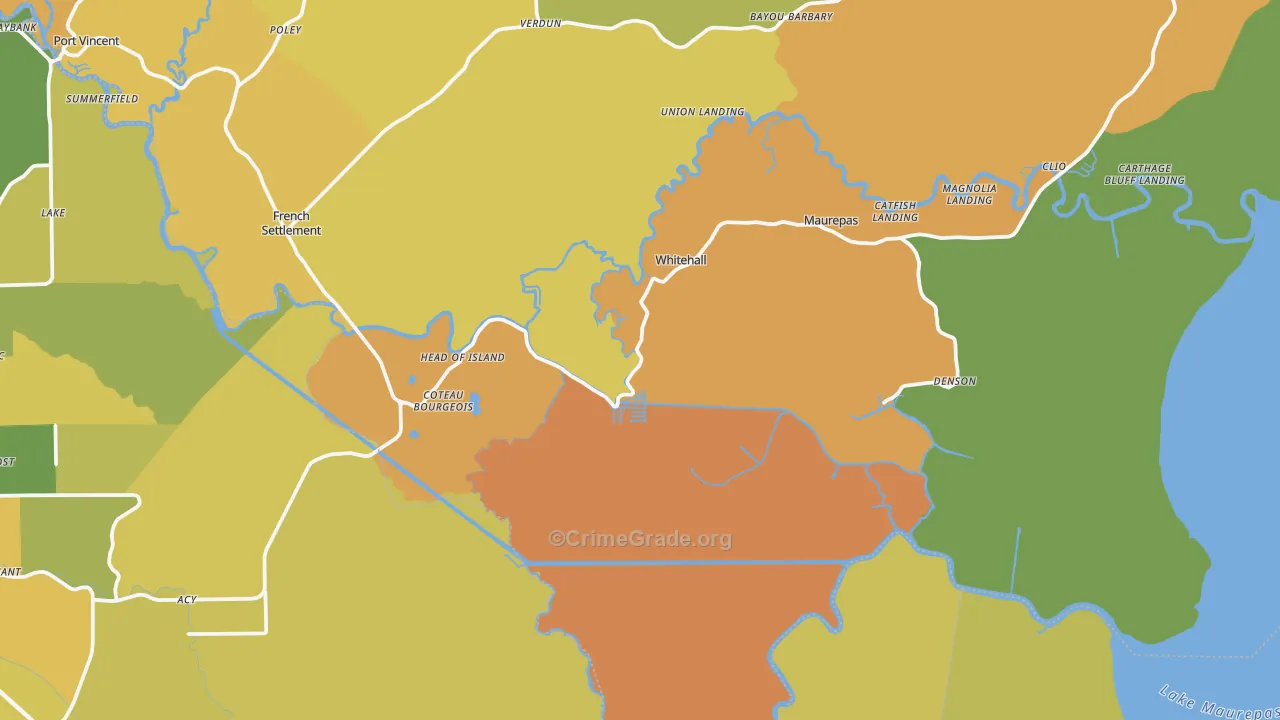 Maurepas, LA Map of Murder Rates