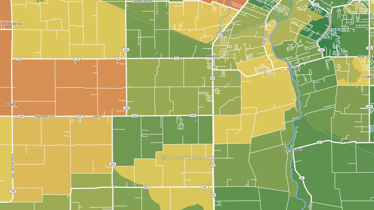 Maurice, LA Map of Murder Rates