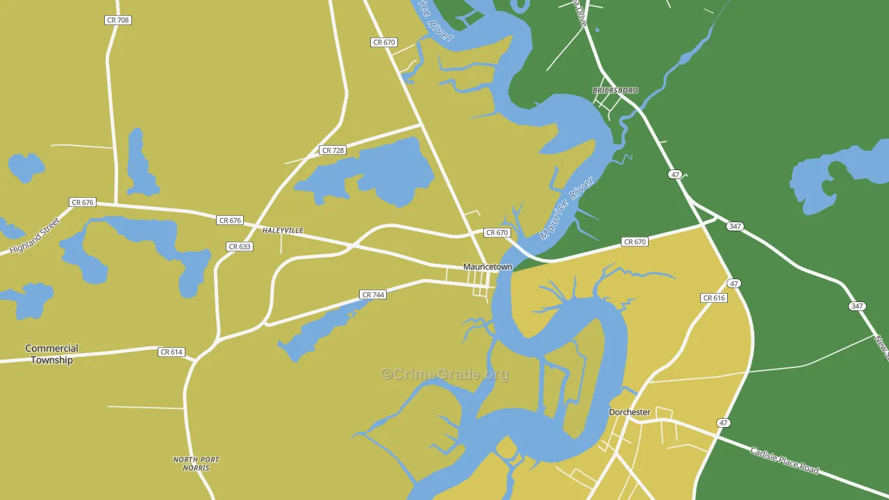 Mauricetown, NJ Map of Murder Rates