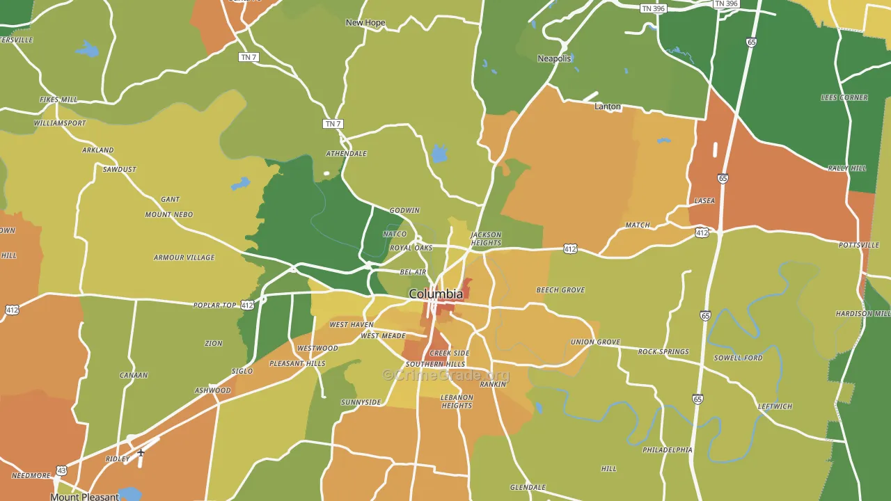 Maury County, TN Map of Murder Rates