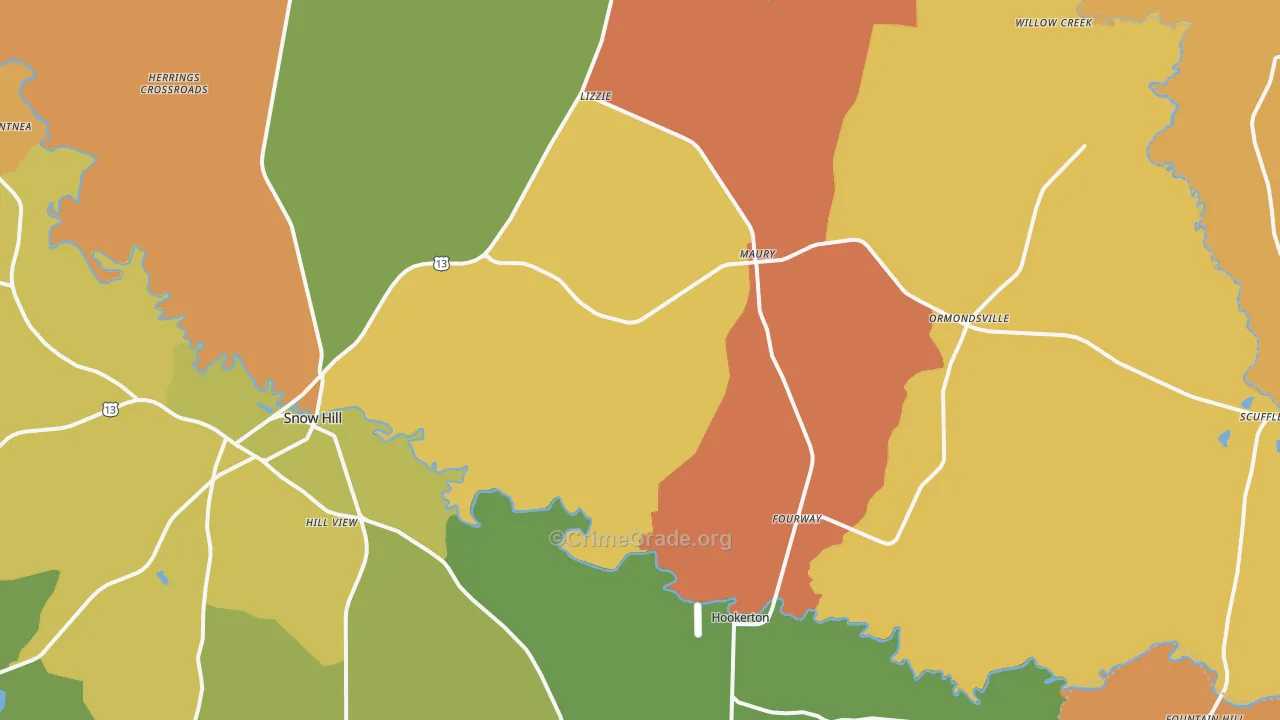 Maury, NC Map of Murder Rates