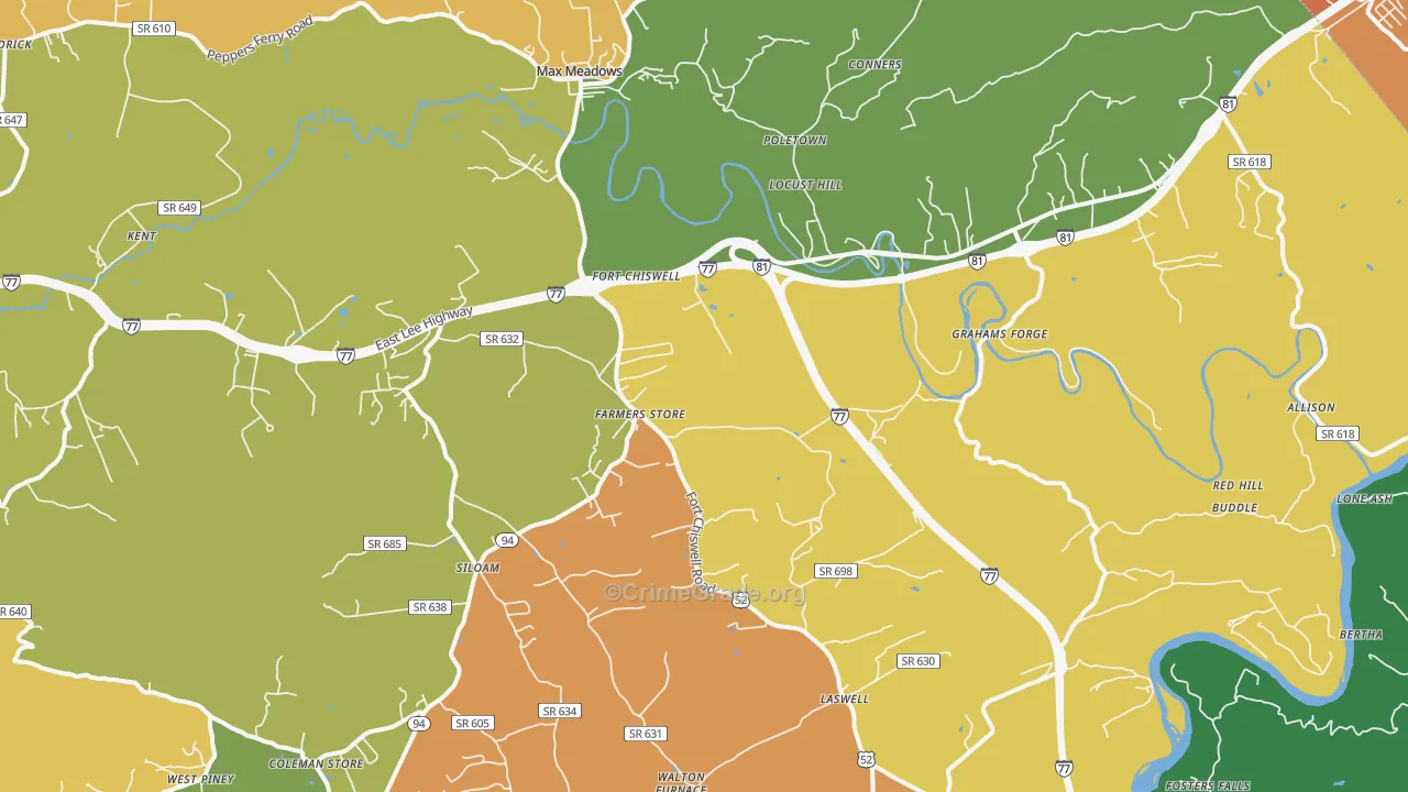 Max Meadows, VA Map of Murder Rates