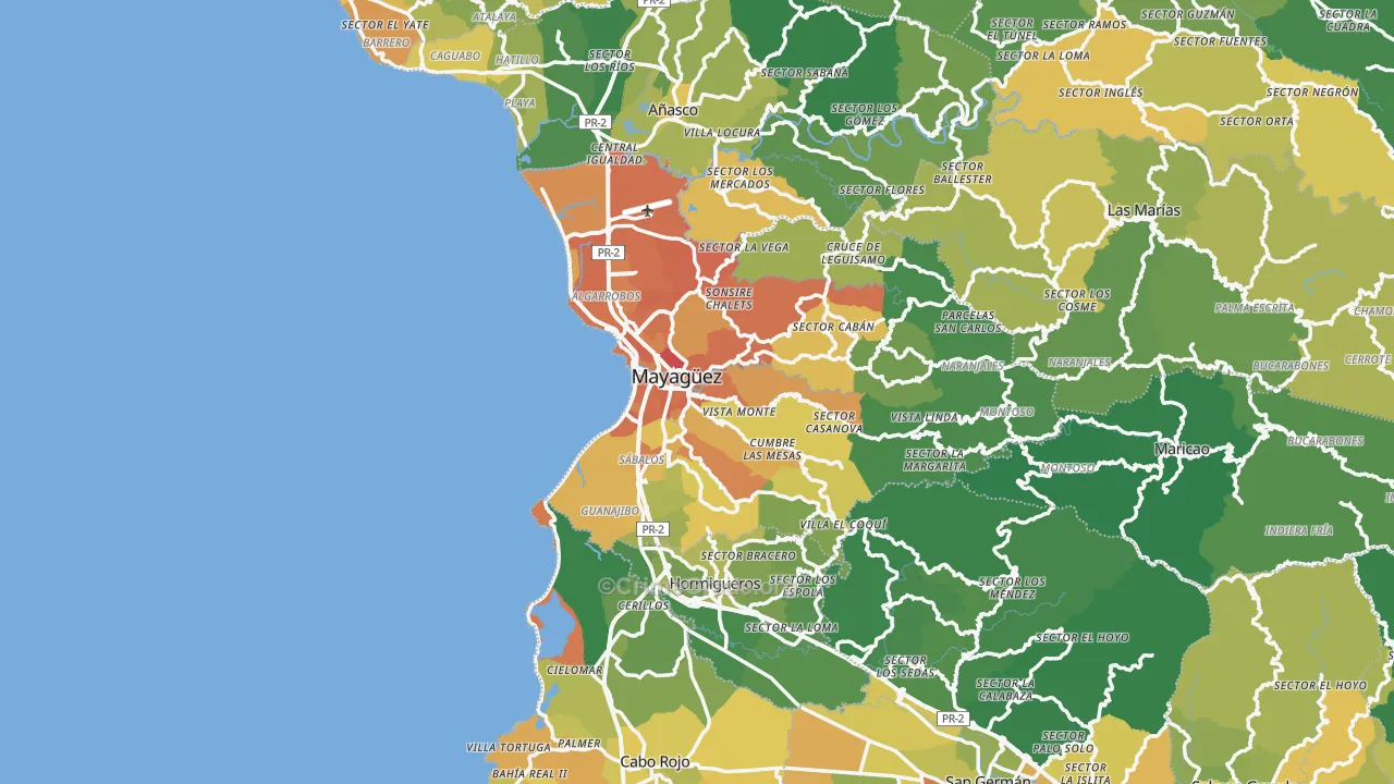 Mayaguez Municipio, PR Map of Murder Rates