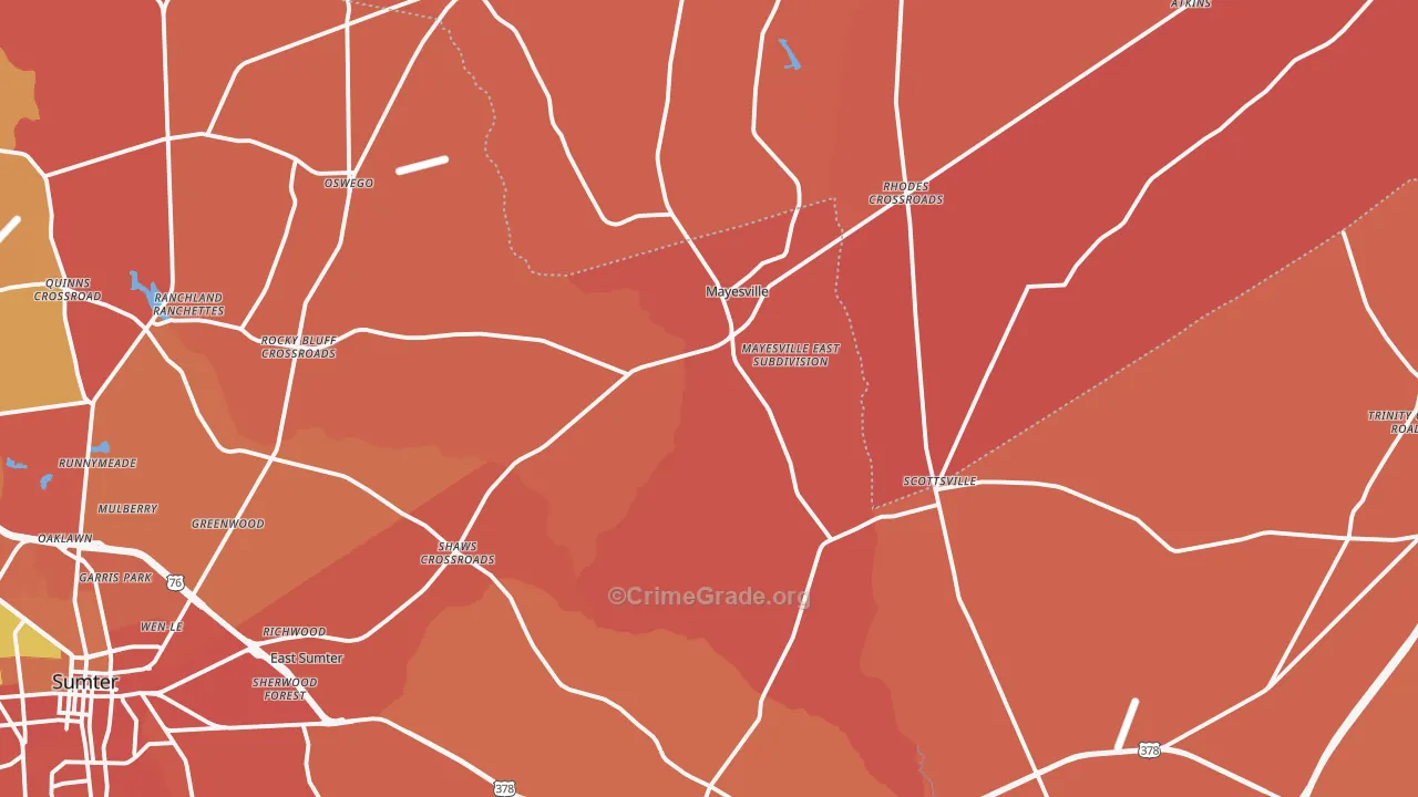 Mayesville, SC Map of Murder Rates
