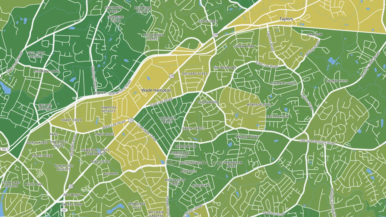 Mayfair Estates, Taylors, SC Map of Murder Rates