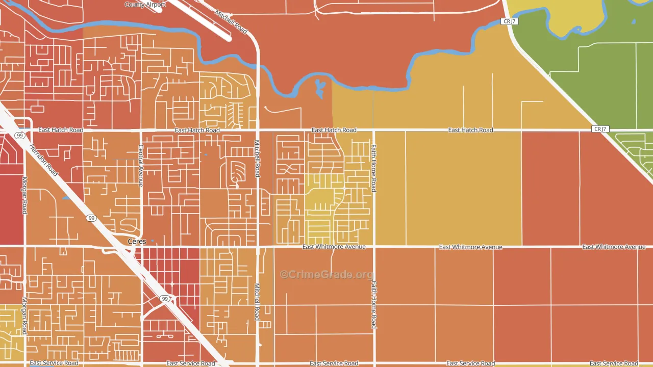 Mayfield, Ceres, CA Map of Murder Rates